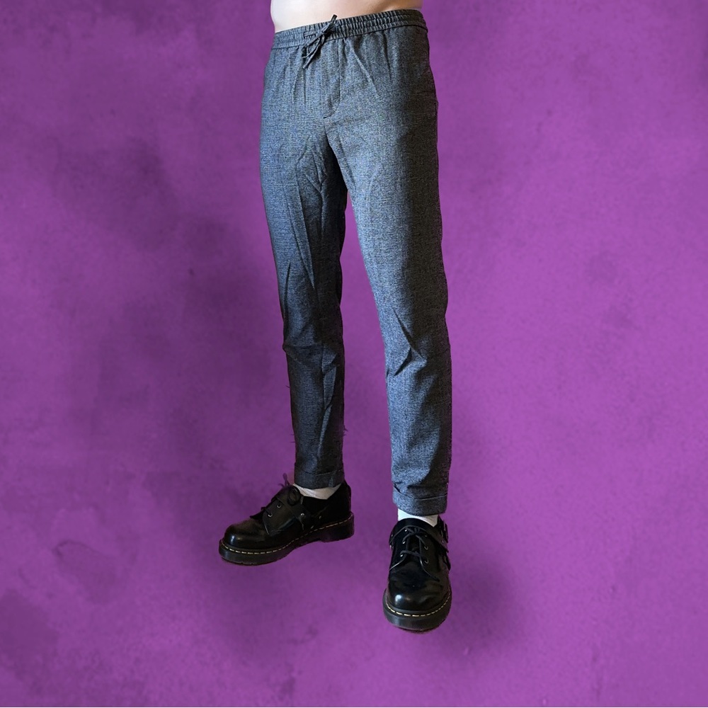 Dress Pants Gray Plaid with Drawstring